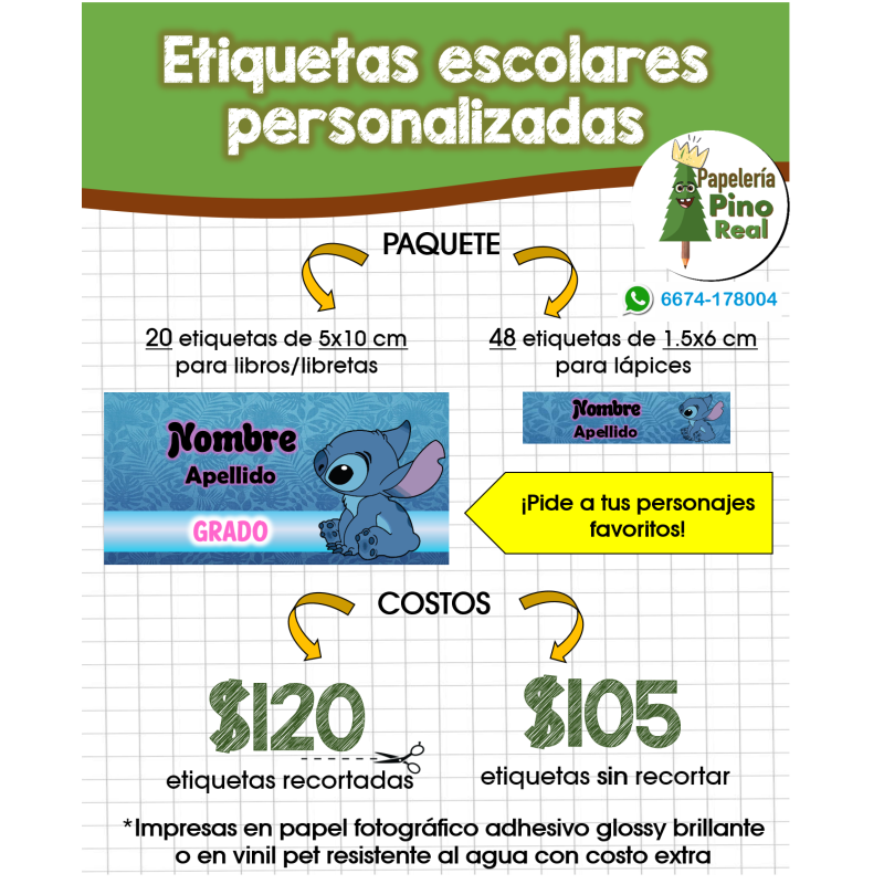 PAQUETE DE ETIQUETAS ESCOLARES PERSONALIZADAS